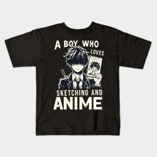 A Boy Who Loves Sketching And Anime Japanese Manga Drawing Kids T-Shirt